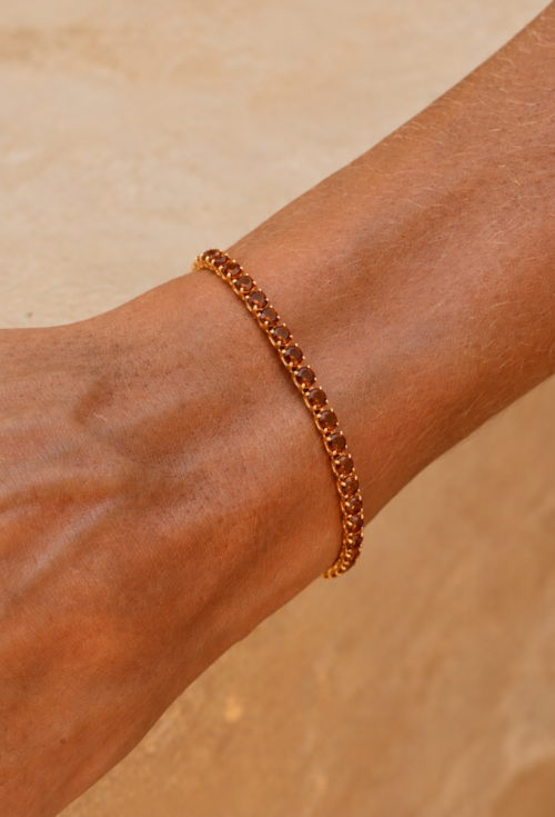 PULSEIRA RIVIERA ZIRCÔNIA CHOCOLATE 3 MM BANHADA A OURO PM056-O