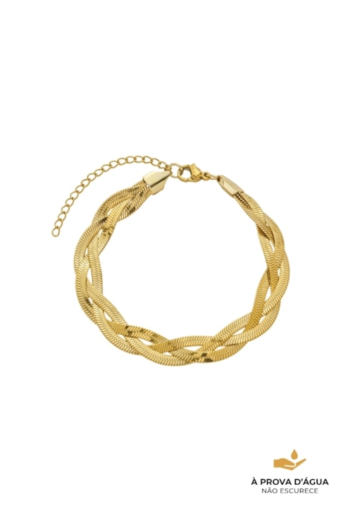 PULSEIRA TRANÇADA 4MM EM AÇO INOX DOURADO PM554-AD