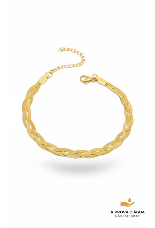 PULSEIRA TRÊS MALHAS TORCIDAS EM AÇO INOX DOURADO PM551-AD