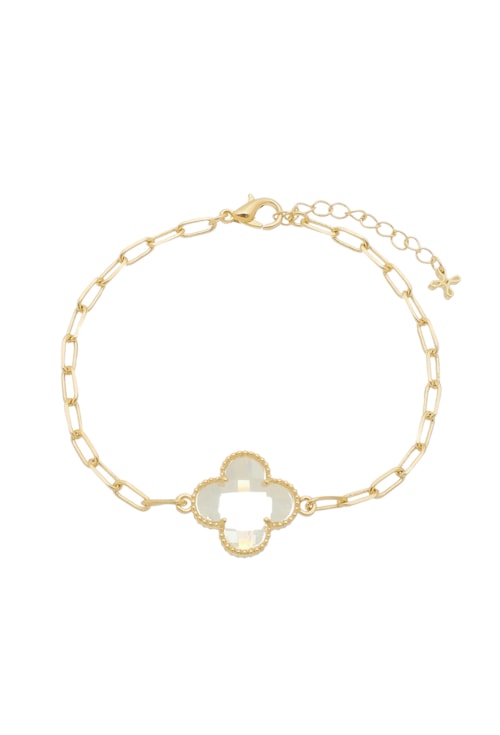 PULSEIRA TREVO INSPIRAÇÃO COM PEDRA LAPIDADA CRISTAL PM047-O PULSEIRA TREVO INSPIRAÇÃO COM PEDRA LAPIDADA CRISTAL PM047-O