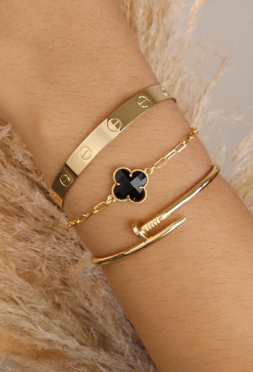 PULSEIRA TREVO INSPIRAÇÃO COM PEDRA LAPIDADA ÔNIX PM047-O PULSEIRA TREVO INSPIRAÇÃO COM PEDRA LAPIDADA ÔNIX PM047-O