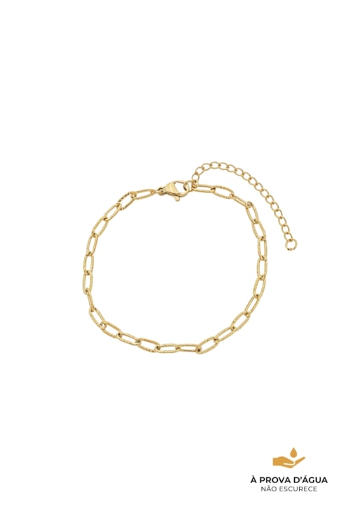 PULSEIRA TRIO ELOS COM PINGENTE REDONDO AÇO INOX DOURADO PM590-AD