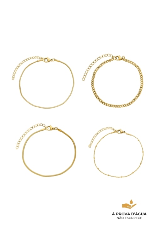 QUARTETO DE PULSEIRAS EM AÇO INOX DOURADO PM555-AD