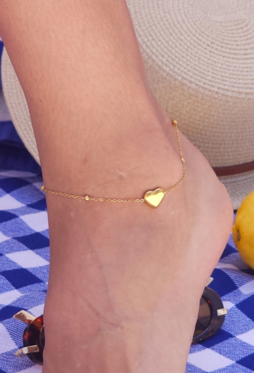 TORNOZELEIRA CORAÇÃO BOLD EM AÇO INOX DOURADO TZM021-AD