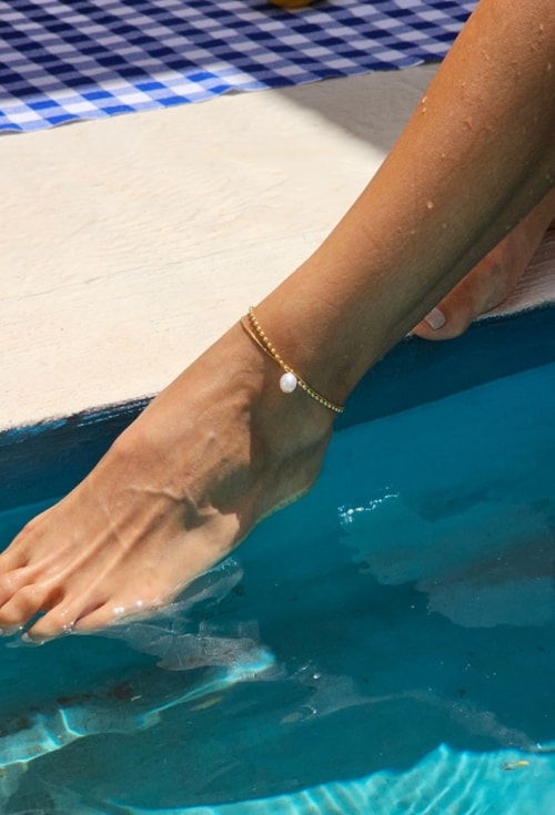 TORNOZELEIRA DUPLA COM PÉROLA E CORRENTE RABO DE RATO TZM019-AD