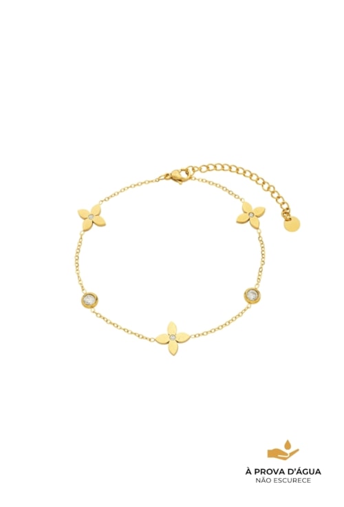 TORNOZELEIRA FLOR COM ZIRCÔNIAS EM AÇO INOX DOURADO TZM018-AD