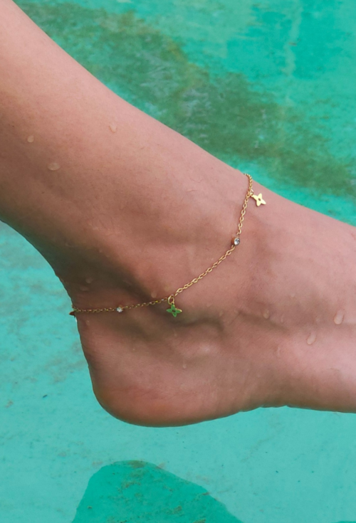 TORNOZELEIRA PONTO DE LUZ COM FLORES DOURADAS TZM016-AD TORNOZELEIRA PONTO DE LUZ COM FLORES DOURADAS TZM016-AD