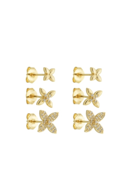 TRIO BRINCOS DE FLOR COM ZIRCÔNIA CRISTAL BM1904-O TRIO BRINCOS DE FLOR COM ZIRCÔNIA CRISTAL BM1904-O