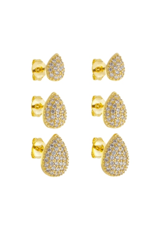 TRIO BRINCOS DE GOTA CRAVEJADO BM1691-O TRIO BRINCOS DE GOTA CRAVEJADO BM1691-O