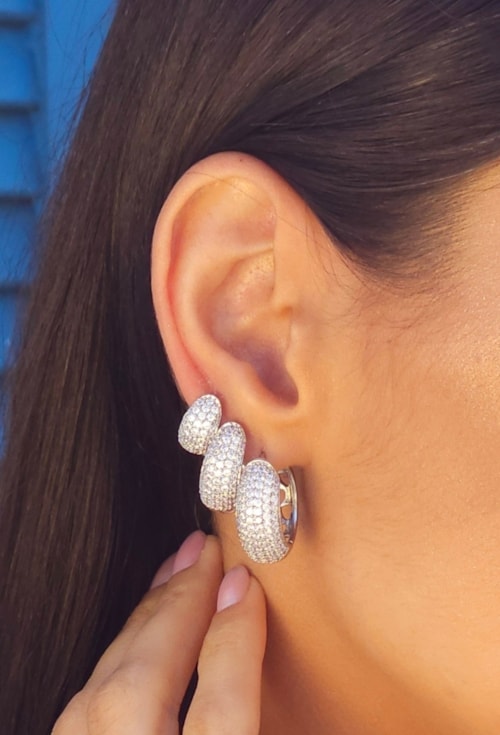 TRIO DE ARGOLAS CRAVEJADAS 6 FILEIRAS BANHO RÓDIO BM2152-R