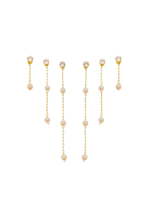 TRIO DE BRINCO PÉROLAS E ZIRCÔNIA NO OURO BM927-O