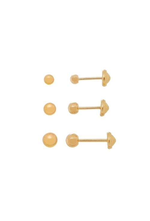 TRIO DE BRINCOS COM TARRAXA BABY NO OURO BM1870-O TRIO DE BRINCOS COM TARRAXA BABY NO OURO BM1870-O