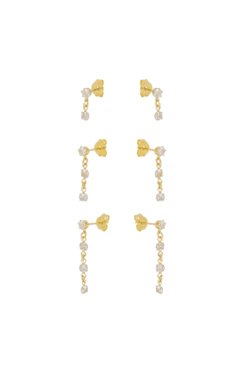 TRIO DE BRINCOS COM ZIRCÔNIAS CRISTAL NO OURO BM853-O TRIO DE BRINCOS COM ZIRCÔNIAS CRISTAL NO OURO BM853-O