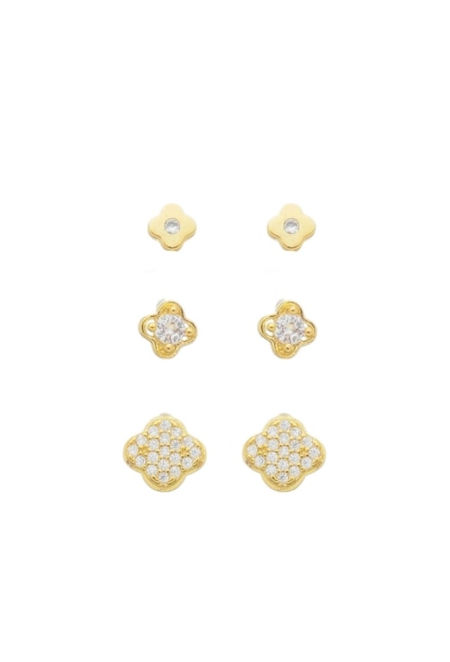 TRIO DE BRINCOS DE TREVOS COM ZIRCÔNIA CRISTAL BM1830-O TRIO DE BRINCOS DE TREVOS COM ZIRCÔNIA CRISTAL BM1830-O