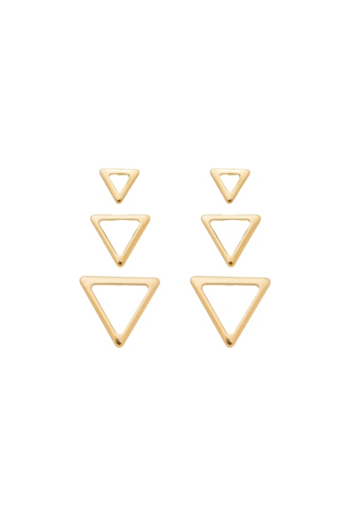 TRIO DE BRINCOS DE TRIÂNGULO VAZADO NO OURO BM483-O TRIO DE BRINCOS DE TRIÂNGULO VAZADO NO OURO BM483-O