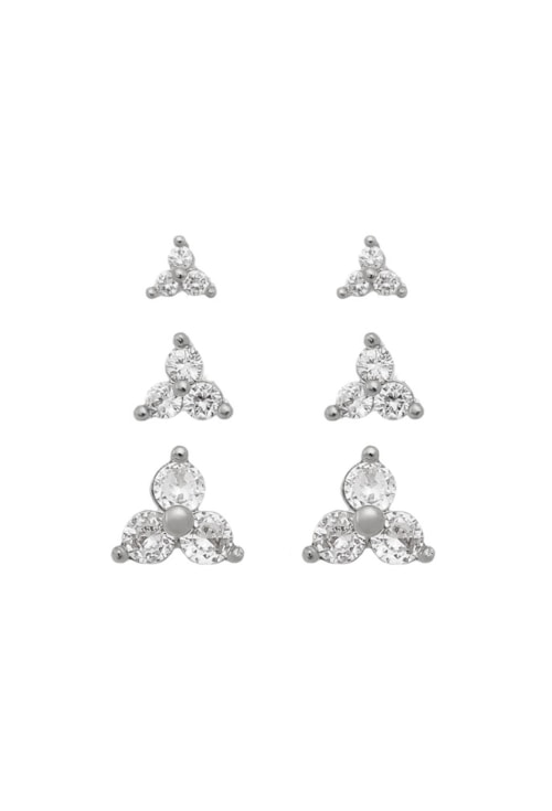 TRIO DE BRINCOS DE ZIRCÔNIAS NO RÓDIO BM462-R