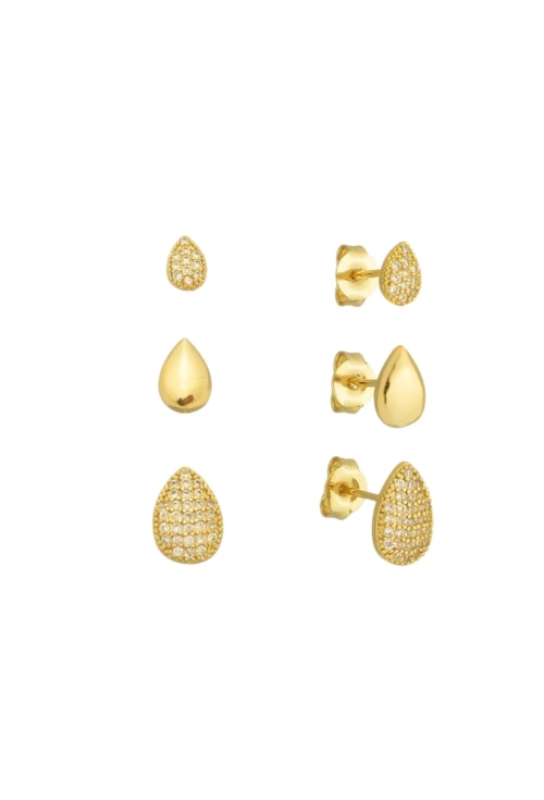 TRIO DE BRINCOS GOTINHA CRAVEJADO CRISTAL BM1613-O TRIO DE BRINCOS GOTINHA CRAVEJADO CRISTAL BM1613-O