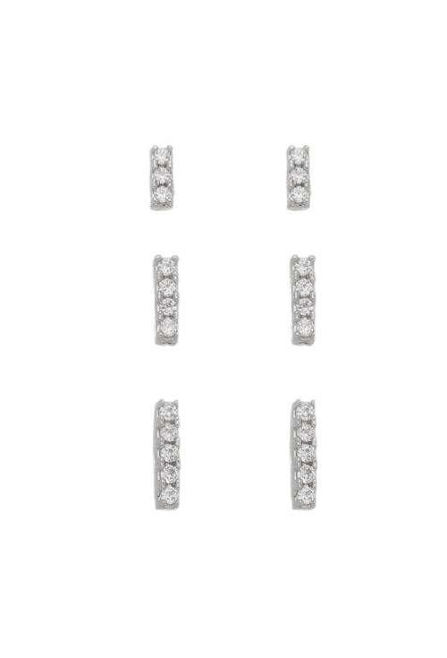 TRIO DE BRINCOS PALITO COM ZIRCÔNIAS NO RÓDIO BM691-R TRIO DE BRINCOS PALITO COM ZIRCÔNIAS NO RÓDIO BM691-R