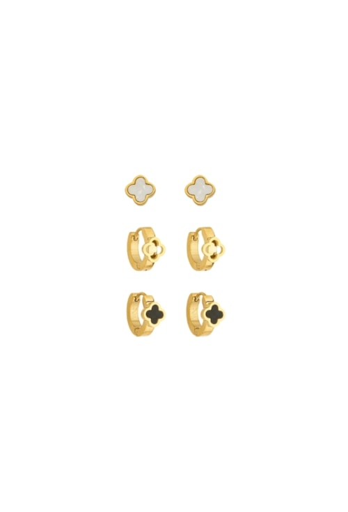 TRIO DE BRINCOS TREVOS  INOX DOURADO BM2039-O